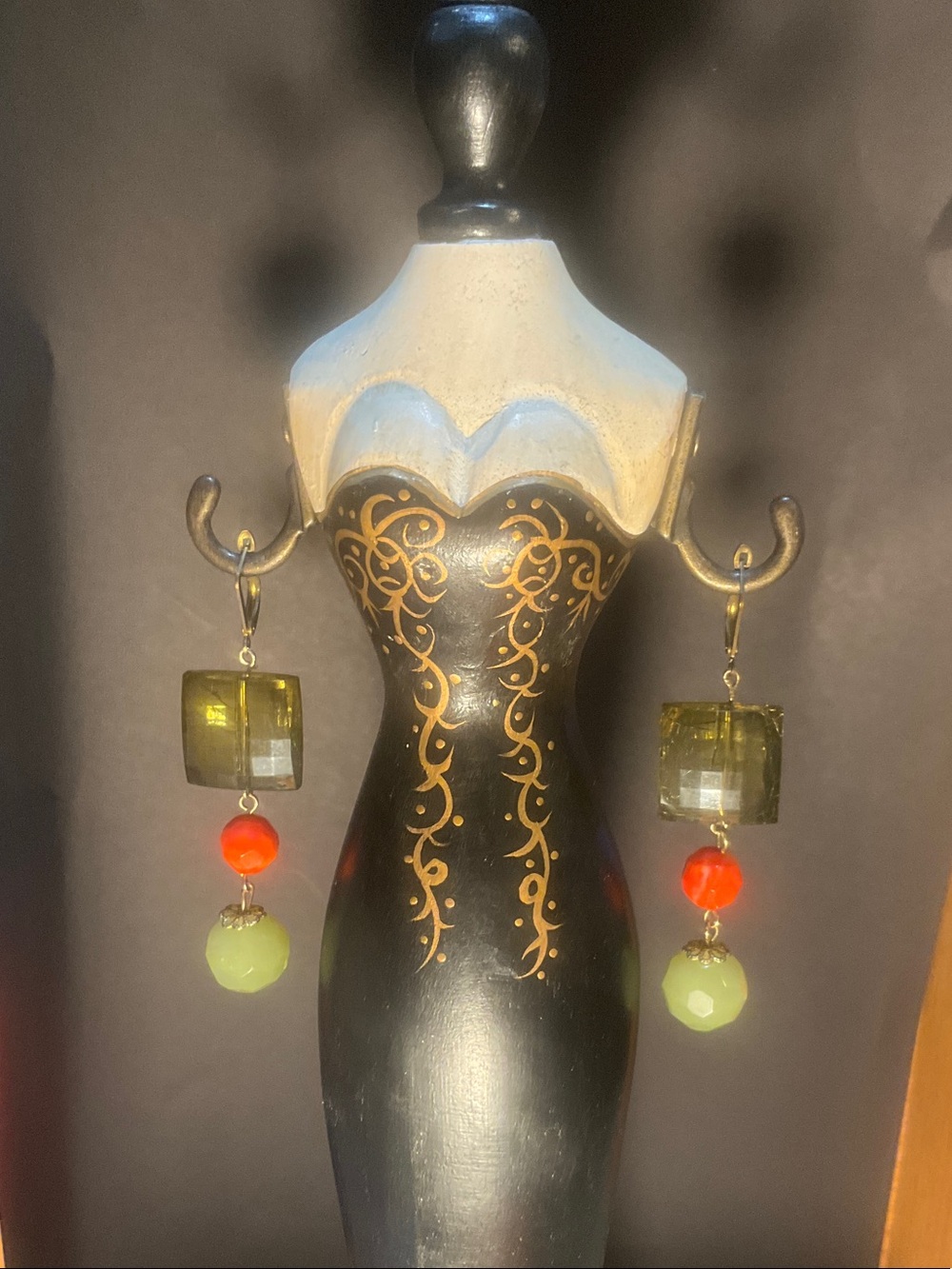 Handmade Green and Orange Drop Earrings - Women Jewelry